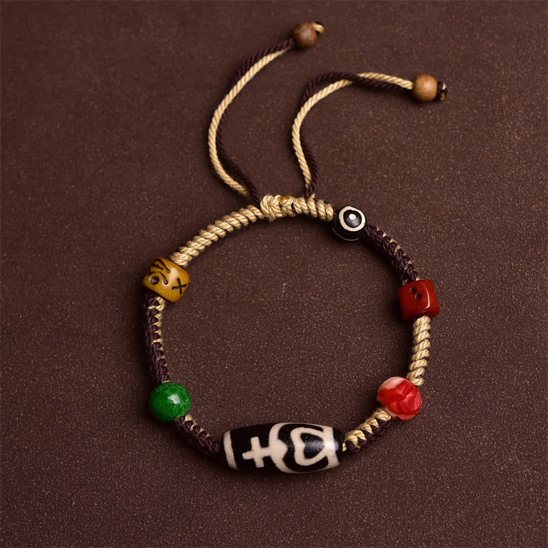 Buddha Stones Pulsera de Cuerda Trenzada con Cuentas Tibetanas Hechas a Mano para la Riqueza
