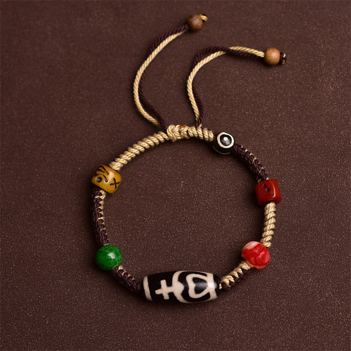 Buddha Stones Pulsera de Cuerda Trenzada con Cuentas Tibetanas Hechas a Mano para la Riqueza