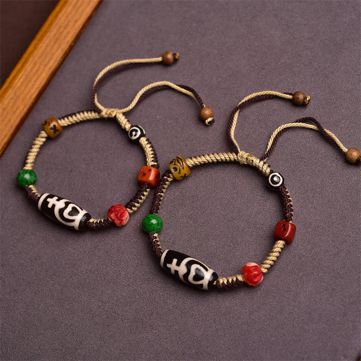 Buddha Stones Pulsera de Cuerda Trenzada con Cuentas Tibetanas Hechas a Mano para la Riqueza