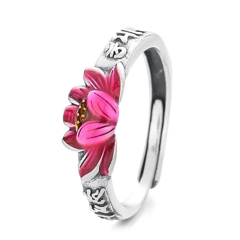 Buddha Stones Anillo de Paz en Plata de Ley 925 con Relieve de Loto Om Mani Padme Hum
