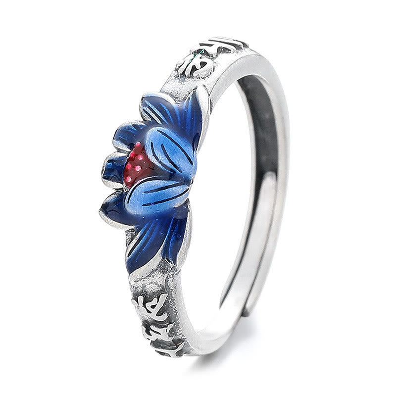 Buddha Stones Anillo de Paz en Plata de Ley 925 con Relieve de Loto Om Mani Padme Hum