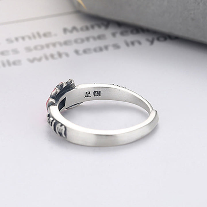 Buddha Stones Anillo de Paz en Plata de Ley 925 con Relieve de Loto Om Mani Padme Hum