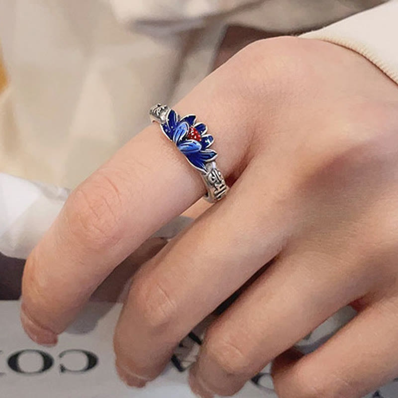 Buddha Stones Anillo de Paz en Plata de Ley 925 con Relieve de Loto Om Mani Padme Hum - image 3