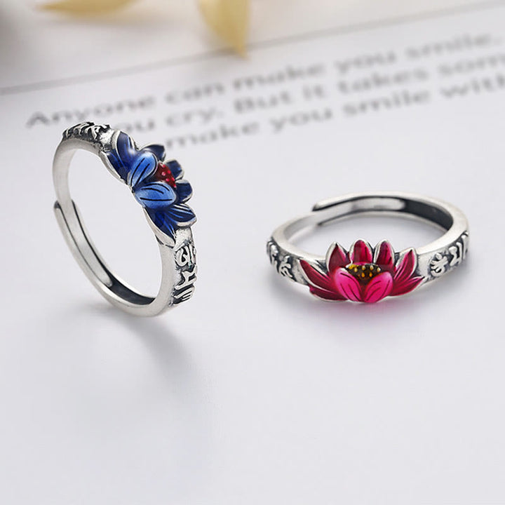 Buddha Stones Anillo de Paz en Plata de Ley 925 con Relieve de Loto Om Mani Padme Hum