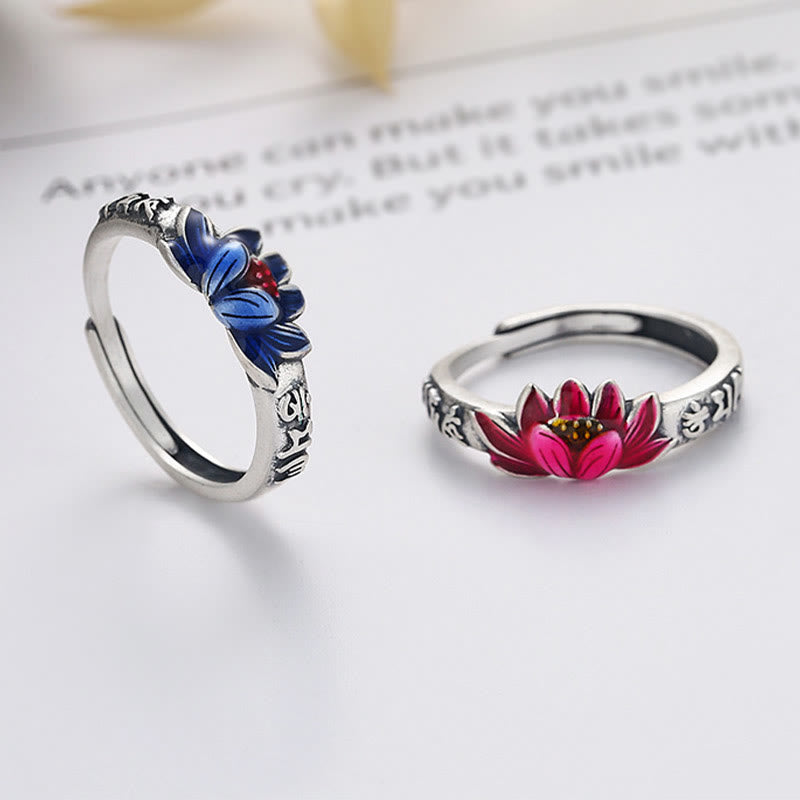 Buddha Stones Anillo de Paz en Plata de Ley 925 con Relieve de Loto Om Mani Padme Hum - image 0