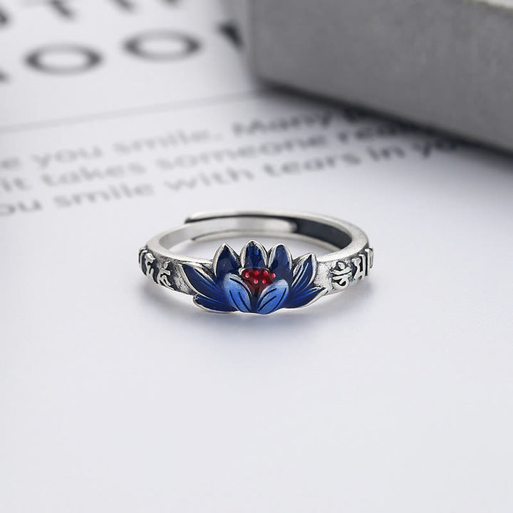 Buddha Stones Anillo de Paz en Plata de Ley 925 con Relieve de Loto Om Mani Padme Hum