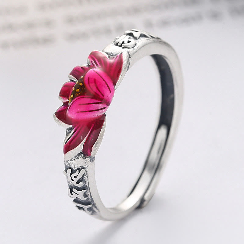 Buddha Stones Anillo de Paz en Plata de Ley 925 con Relieve de Loto Om Mani Padme Hum