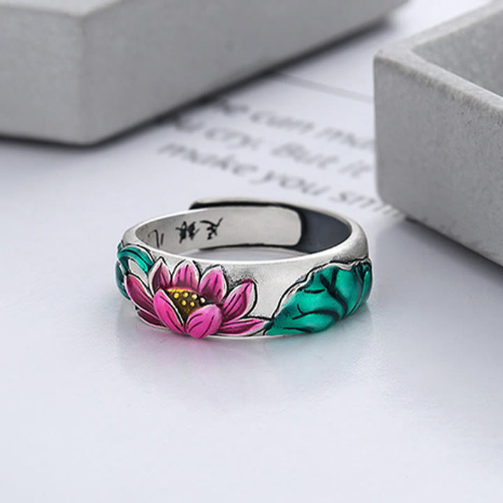 Buddha Stones Anillo de Plata de Ley 925 con Flor de Loto y Sutra del Corazón de la Iluminación - image 2