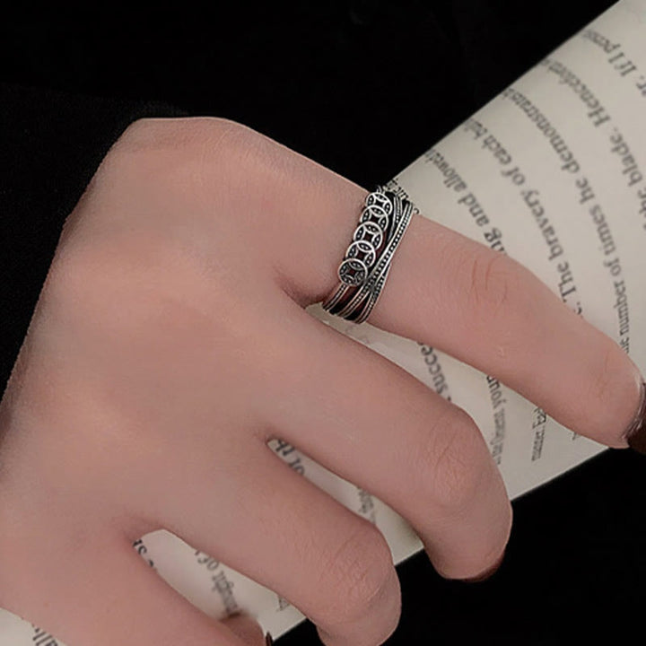 Anillo ajustable de plata de ley 925 de Buddha Stones con monedas de cobre para bendición de riqueza - image 9