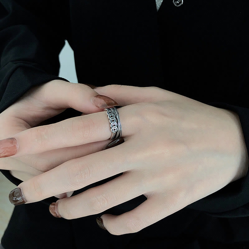 Anillo ajustable de plata de ley 925 de Buddha Stones con monedas de cobre para bendición de riqueza - image 4