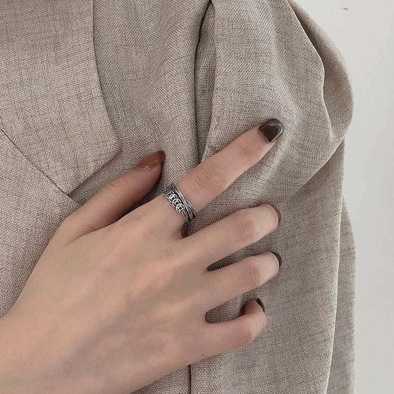 Anillo ajustable de plata de ley 925 de Buddha Stones con monedas de cobre para bendición de riqueza
