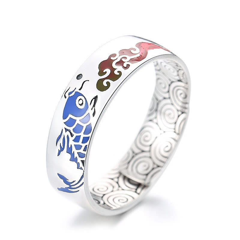 Buddha Stones Anillo de la Suerte con Pez Koi y Nubes Auspiciosas de Riqueza en Plata de Ley 925 - Blanco (ajustable) - image 8