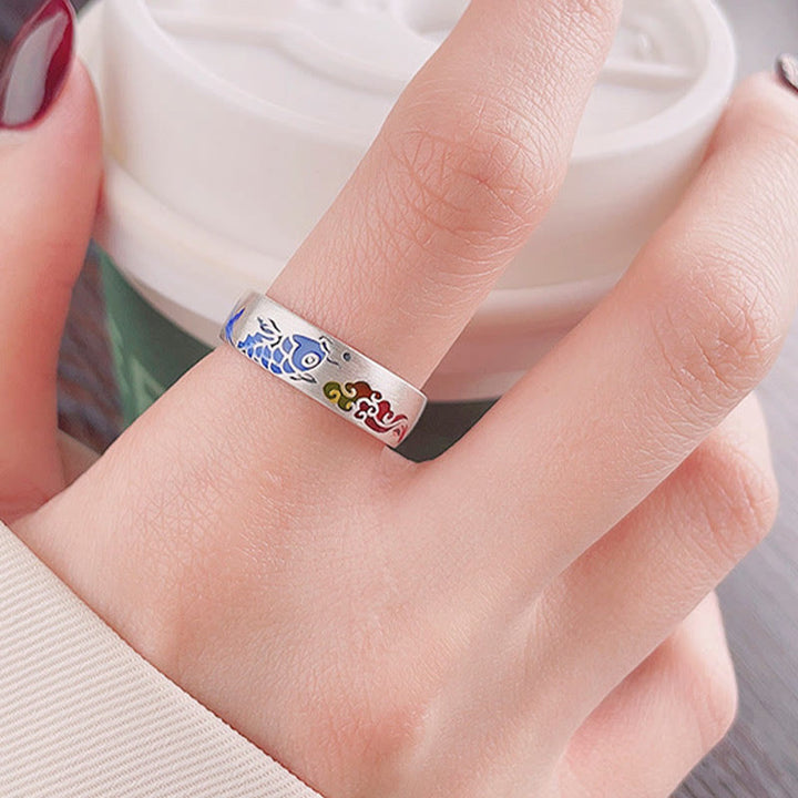 Buddha Stones Anillo de la Suerte con Pez Koi y Nubes Auspiciosas de Riqueza en Plata de Ley 925 - image 3