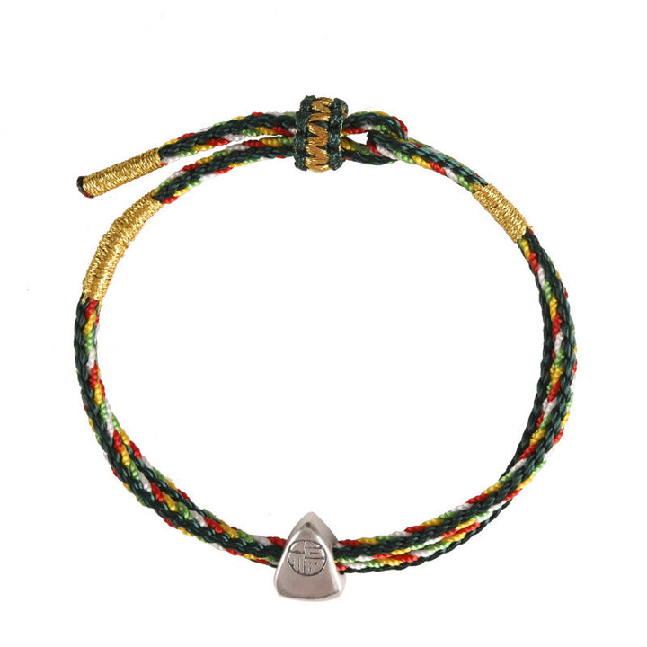 Buddha Stones 925 Plata de Ley Carácter Fu Suerte Cuerda Multicolor Pulsera para Niños y Adultos