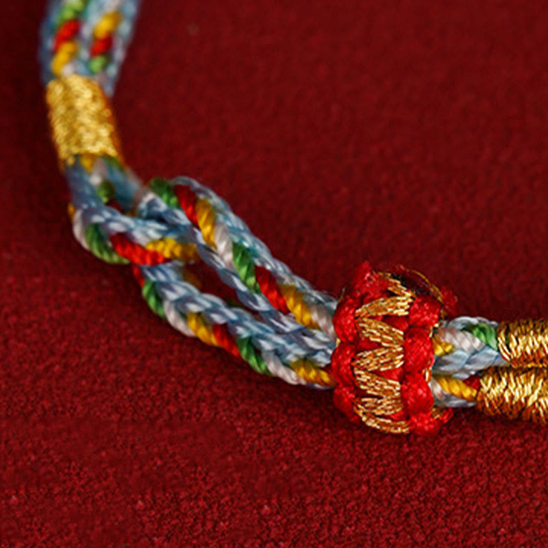 Buddha Stones 925 Plata de Ley Carácter Fu Suerte Cuerda Multicolor Pulsera para Niños y Adultos