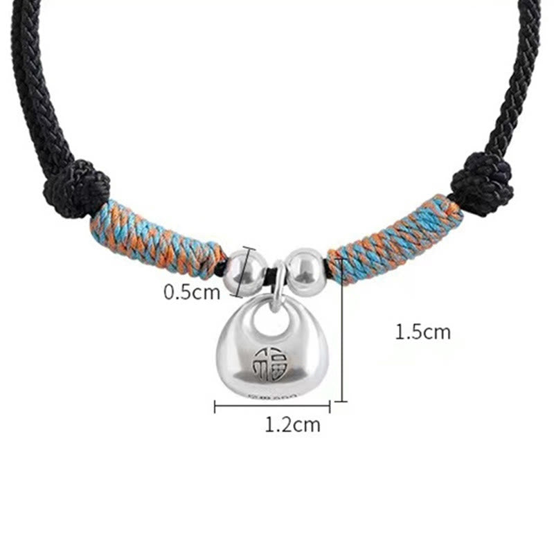Buddha Stones Pulsera trenzada de plata esterlina 925 hecha a mano con carácter Fu de seguridad y buena suerte