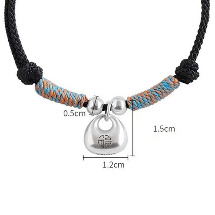 Buddha Stones Pulsera trenzada de plata esterlina 925 hecha a mano con carácter Fu de seguridad y buena suerte