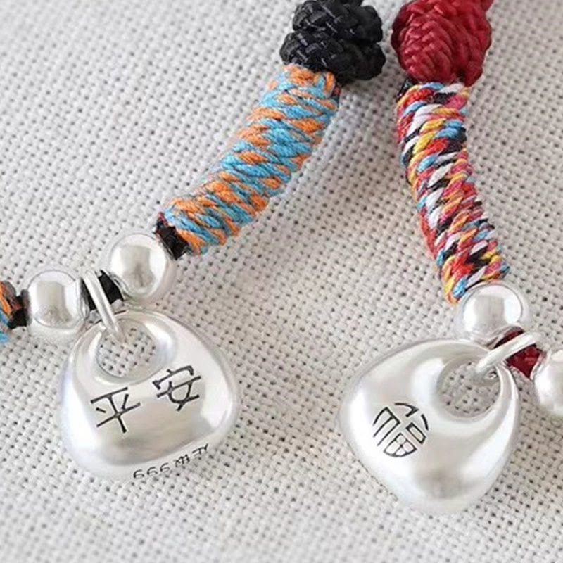 Buddha Stones Pulsera trenzada de plata esterlina 925 hecha a mano con carácter Fu de seguridad y buena suerte