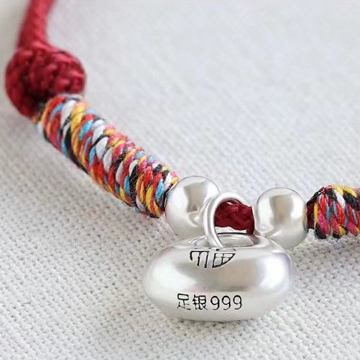 Buddha Stones Pulsera trenzada de plata esterlina 925 hecha a mano con carácter Fu de seguridad y buena suerte