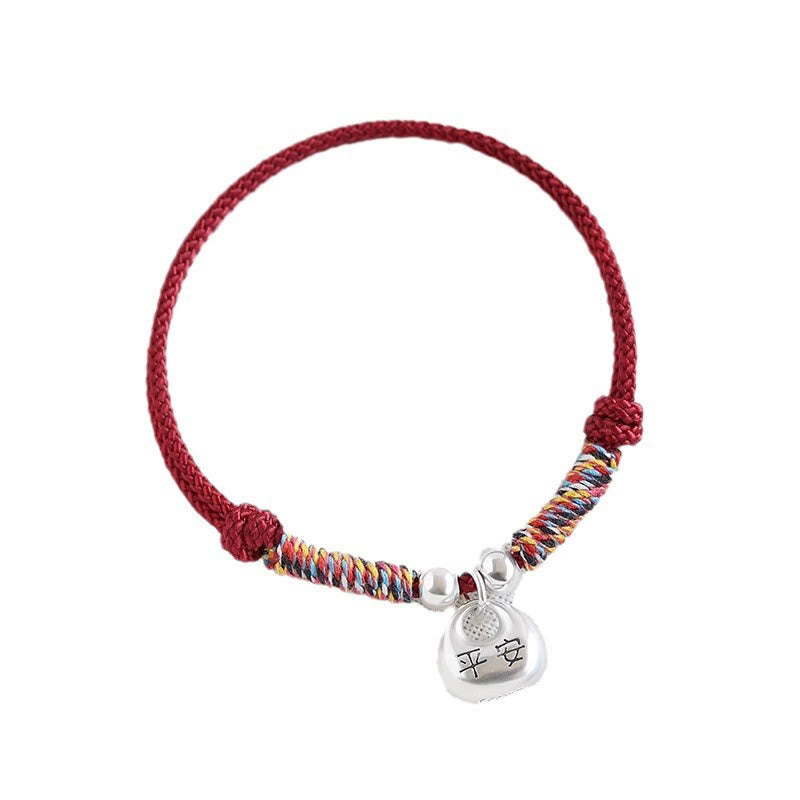 Buddha Stones Pulsera trenzada de plata esterlina 925 hecha a mano con carácter Fu de seguridad y buena suerte