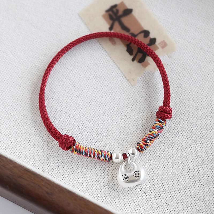 Buddha Stones Pulsera trenzada de plata esterlina 925 hecha a mano con carácter Fu de seguridad y buena suerte