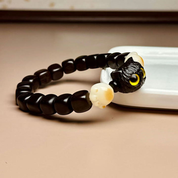"Buddha Stones Pulsera de Claw de Paz de Bodhi Seed de Pata de Gato Adorable de Madera de Ébano" - image 2