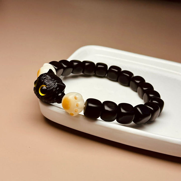 "Buddha Stones Pulsera de Claw de Paz de Bodhi Seed de Pata de Gato Adorable de Madera de Ébano" - image 3