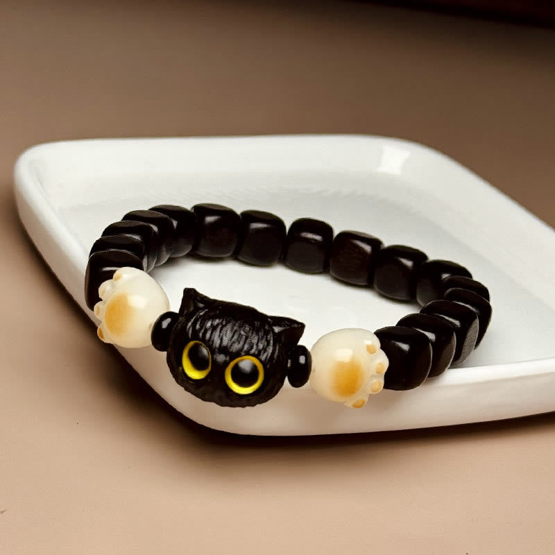 "Buddha Stones Pulsera de Claw de Paz de Bodhi Seed de Pata de Gato Adorable de Madera de Ébano" - Madera de ébano (circunferencia de la muñeca 14-16 cm) - image 1