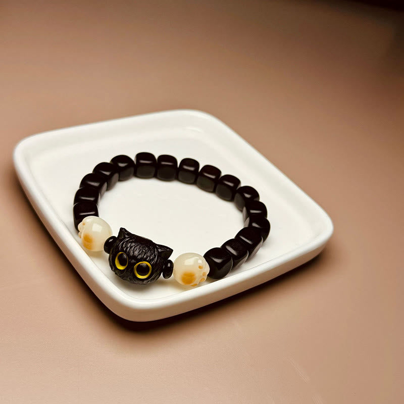 "Buddha Stones Pulsera de Claw de Paz de Bodhi Seed de Pata de Gato Adorable de Madera de Ébano" - image 7