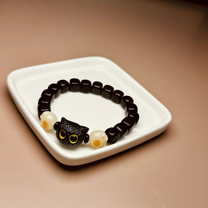 "Buddha Stones Pulsera de Claw de Paz de Bodhi Seed de Pata de Gato Adorable de Madera de Ébano" - image 7