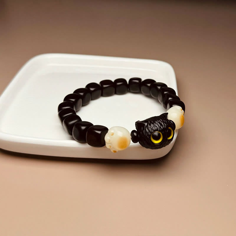 "Buddha Stones Pulsera de Claw de Paz de Bodhi Seed de Pata de Gato Adorable de Madera de Ébano" - image 8