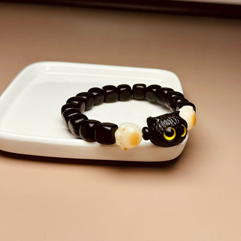 "Buddha Stones Pulsera de Claw de Paz de Bodhi Seed de Pata de Gato Adorable de Madera de Ébano" - image 9