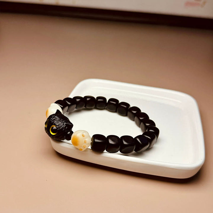 "Buddha Stones Pulsera de Claw de Paz de Bodhi Seed de Pata de Gato Adorable de Madera de Ébano" - image 10