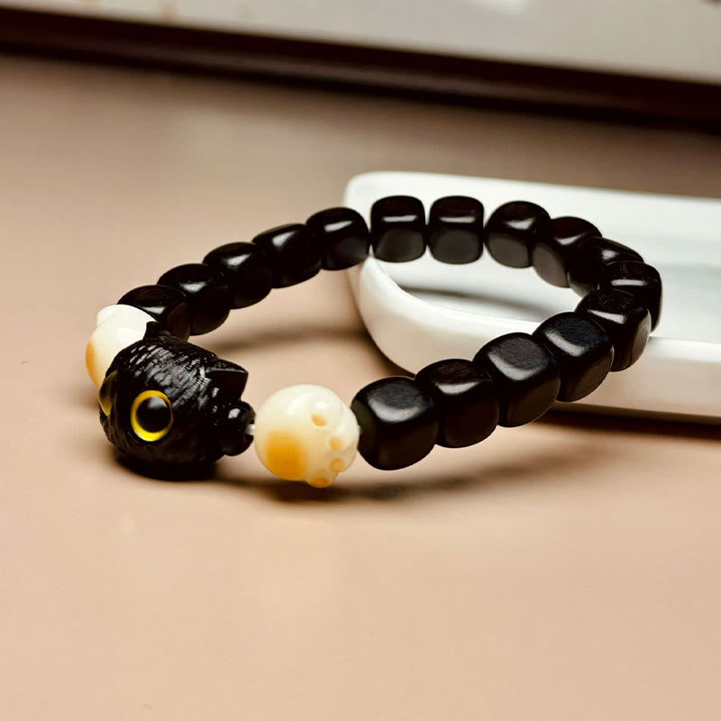 "Buddha Stones Pulsera de Claw de Paz de Bodhi Seed de Pata de Gato Adorable de Madera de Ébano" - image 4