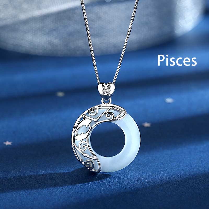 Buddha Stones Collar colgante de amor con soporte de ojo de gato con 12 constelaciones del zodiaco en plata de ley 925