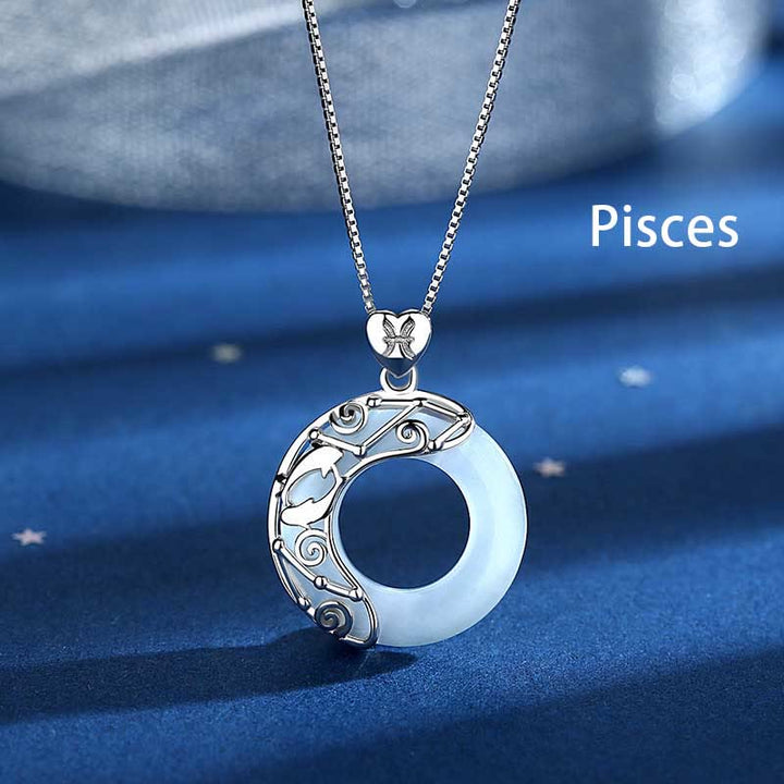 Buddha Stones Collar colgante de amor con soporte de ojo de gato con 12 constelaciones del zodiaco en plata de ley 925