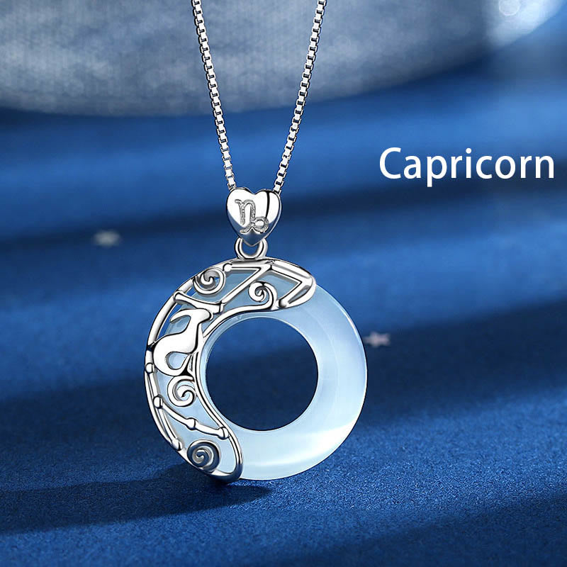 Buddha Stones Collar colgante de amor con soporte de ojo de gato con 12 constelaciones del zodiaco en plata de ley 925