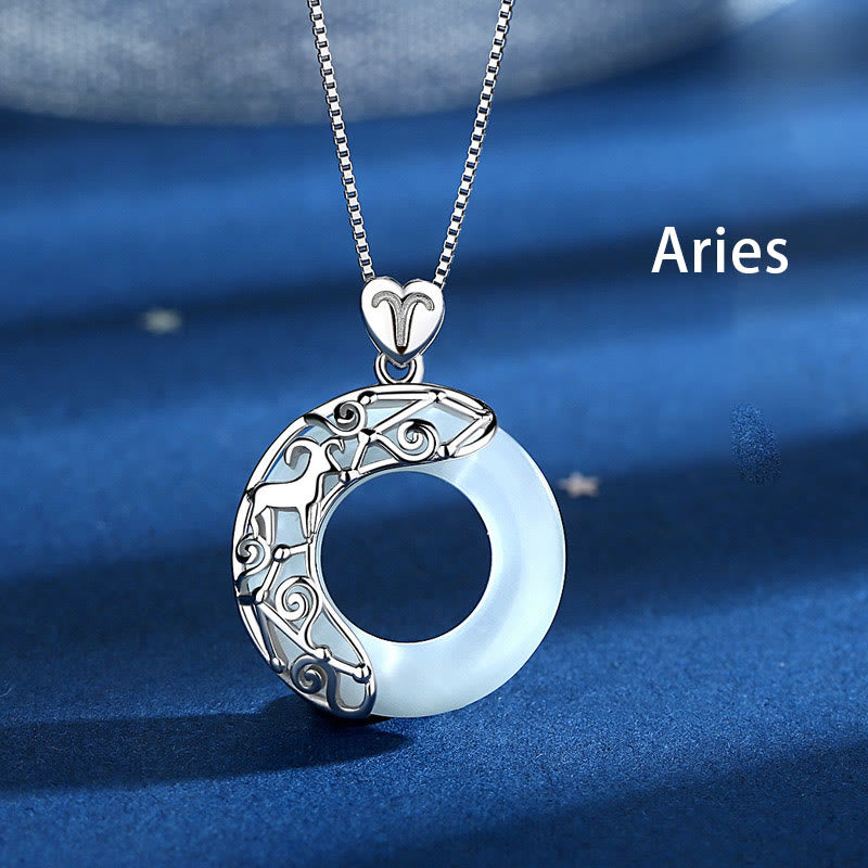 Buddha Stones Collar colgante de amor con soporte de ojo de gato con 12 constelaciones del zodiaco en plata de ley 925