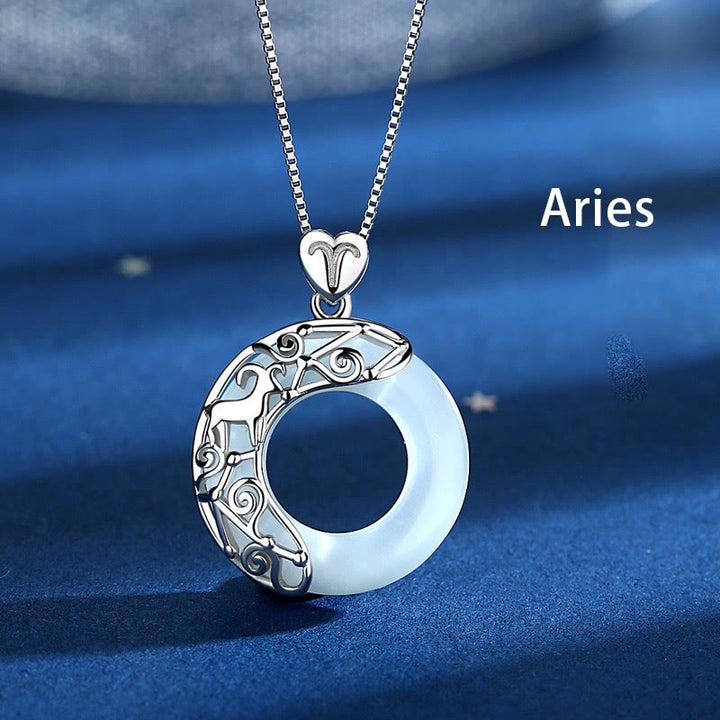 Buddha Stones Collar colgante de amor con soporte de ojo de gato con 12 constelaciones del zodiaco en plata de ley 925