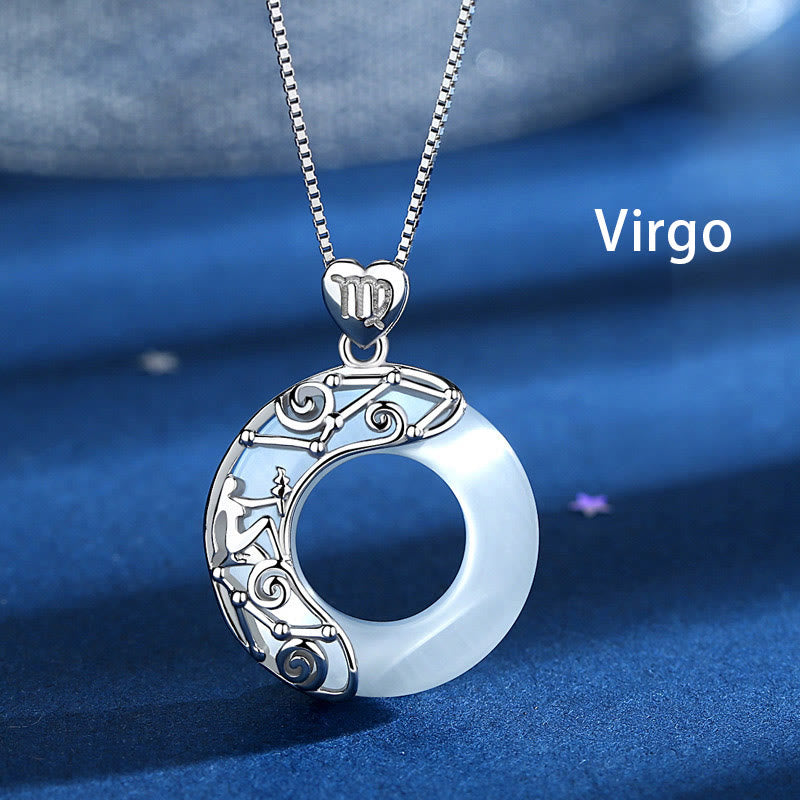Buddha Stones Collar colgante de amor con soporte de ojo de gato con 12 constelaciones del zodiaco en plata de ley 925