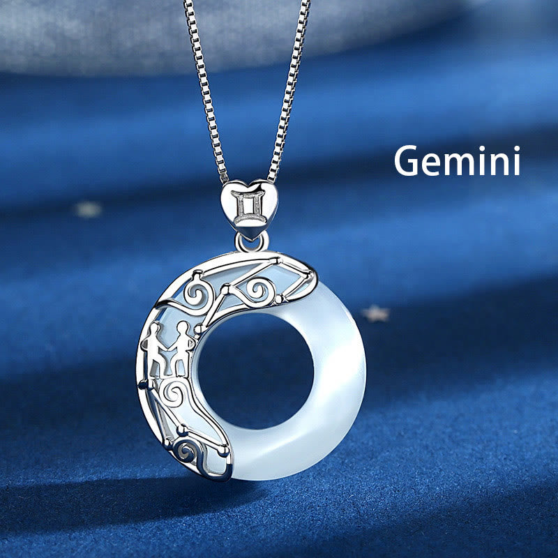 Buddha Stones Collar colgante de amor con soporte de ojo de gato con 12 constelaciones del zodiaco en plata de ley 925