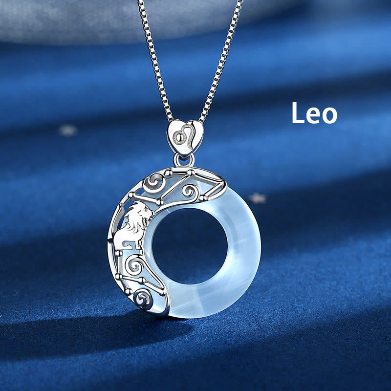 Buddha Stones Collar colgante de amor con soporte de ojo de gato con 12 constelaciones del zodiaco en plata de ley 925