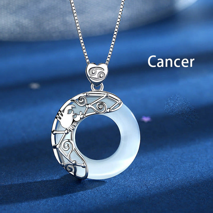 Buddha Stones Collar colgante de amor con soporte de ojo de gato con 12 constelaciones del zodiaco en plata de ley 925