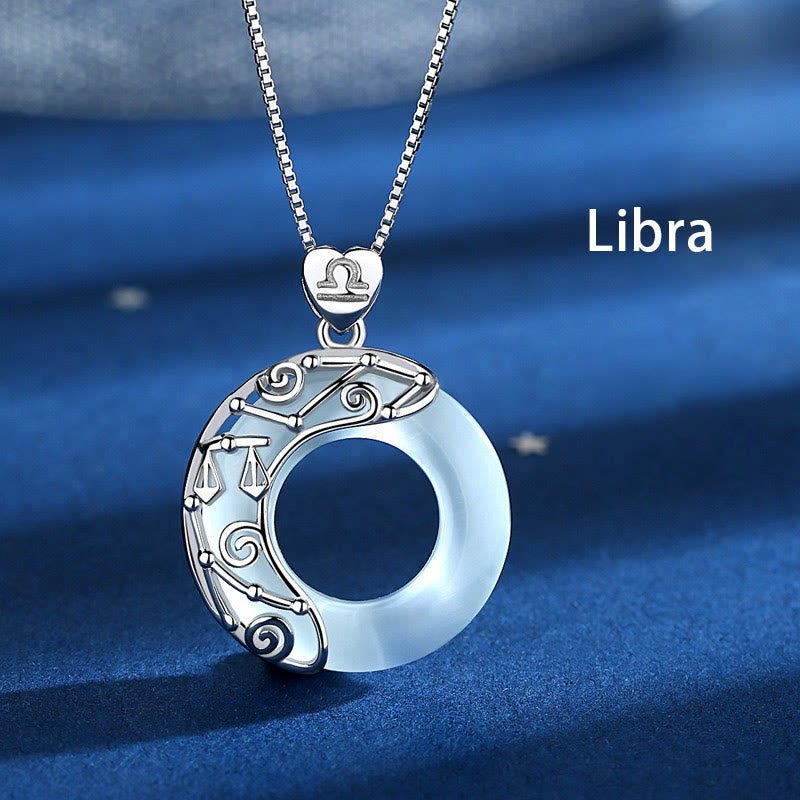 Buddha Stones Collar colgante de amor con soporte de ojo de gato con 12 constelaciones del zodiaco en plata de ley 925