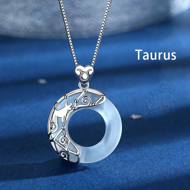 Buddha Stones Collar colgante de amor con soporte de ojo de gato con 12 constelaciones del zodiaco en plata de ley 925
