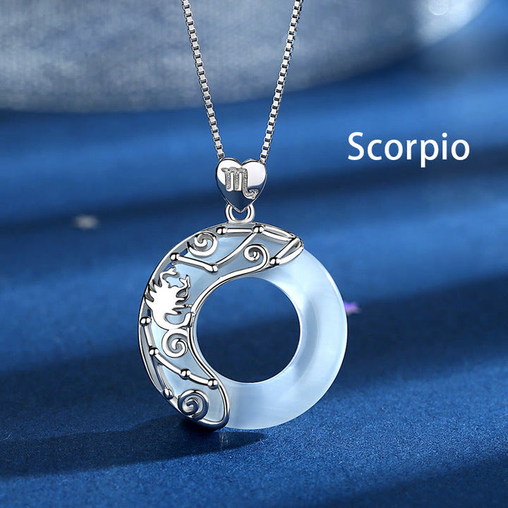 Buddha Stones Collar colgante de amor con soporte de ojo de gato con 12 constelaciones del zodiaco en plata de ley 925
