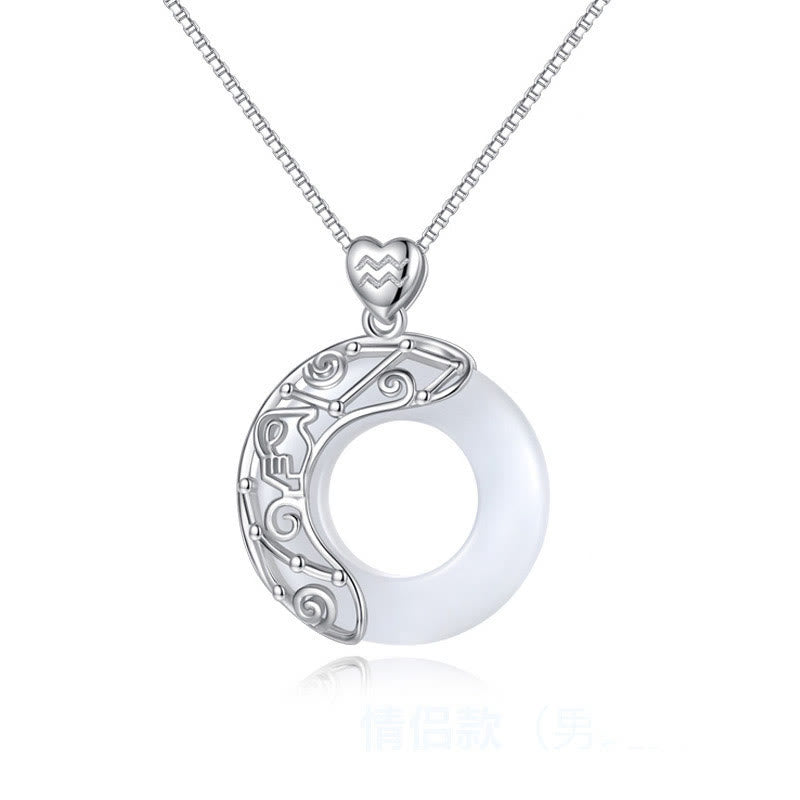 Buddha Stones Collar colgante de amor con soporte de ojo de gato con 12 constelaciones del zodiaco en plata de ley 925
