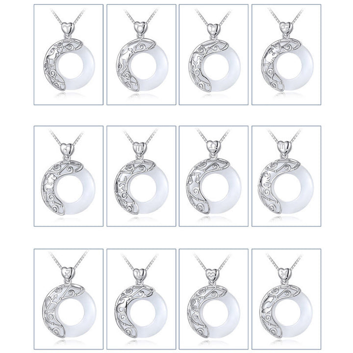 Buddha Stones Collar colgante de amor con soporte de ojo de gato con 12 constelaciones del zodiaco en plata de ley 925