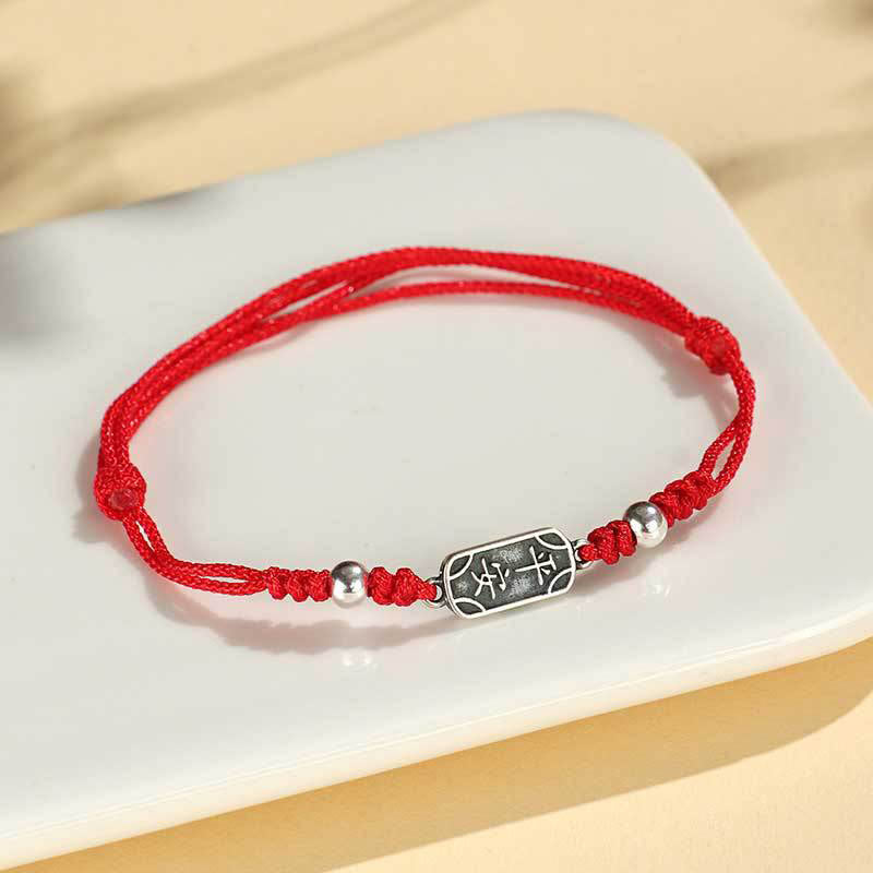 Buddha Stones Pulsera Trenzada Hecha a Mano de Plata Esterlina 925 Paz y Alegría Protección Segura y Bienestar