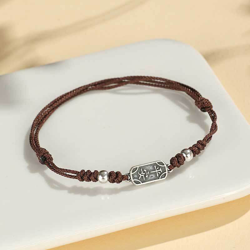 Buddha Stones Pulsera Trenzada Hecha a Mano de Plata Esterlina 925 Paz y Alegría Protección Segura y Bienestar
